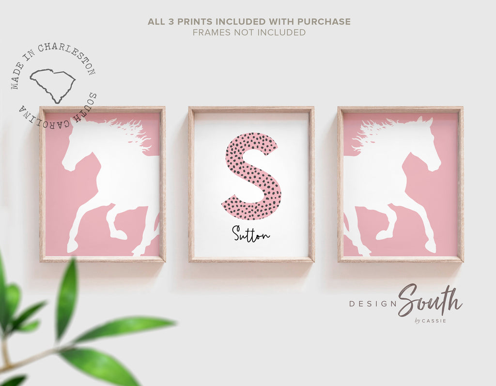 Horse girl nursery, horse girl room art, farm nursery decor, girl horse nursery theme, horse gift for girl, farm pony race girly room art