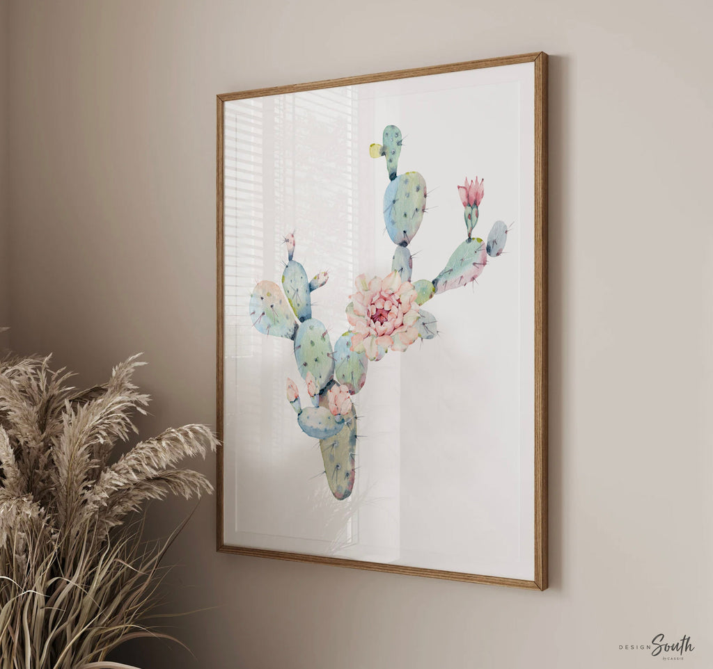 Succulent wall art print, mauve bathroom decor, ideas for bathroom decorating, cactus blooms theme, mauve bathroom art for adult or children