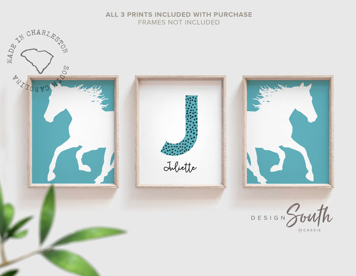Horse girl nursery, horse girl room art, farm nursery decor, girl horse nursery theme, horse gift for girl, farm pony race girly room art