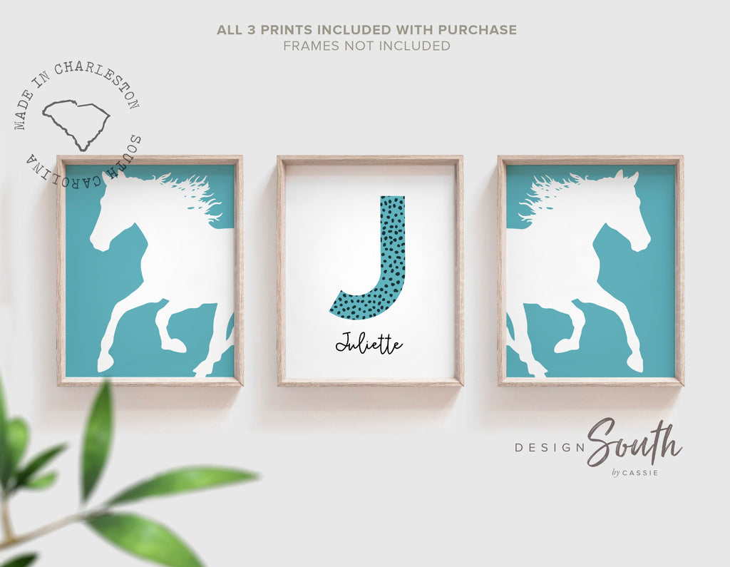 Horse girl nursery, horse girl room art, farm nursery decor, girl horse nursery theme, horse gift for girl, farm pony race girly room art