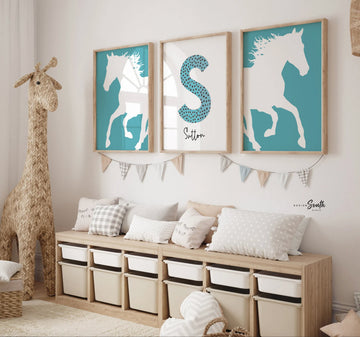 Horse girl nursery, horse girl room art, farm nursery decor, girl horse nursery theme, horse gift for girl, farm pony race girly room art