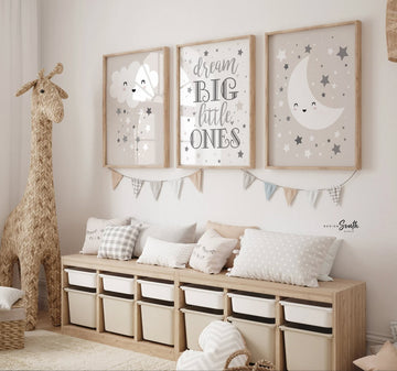 Dream big little ones, quote for twins, twin decor, twin nursery art, twins, boy girl twins, gray star twins cloud moon, twin art neutral