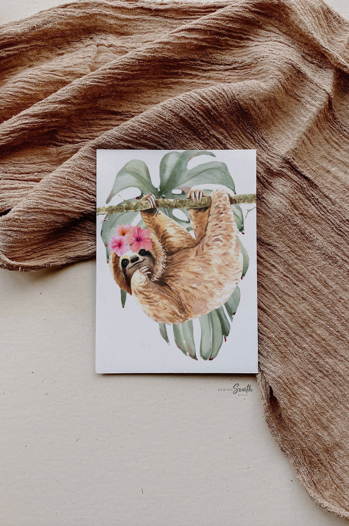 Girl sloth wall art set, sloth themed baby girl nursery, sloth nursery ideas for girl, personalized girl&#39;s name sloth tropical room decor