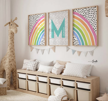 Pastel rainbow art print featuring a personalized name design, perfect for a little girl&#39;s room or baby nursery. This soft and colorful decor adds a whimsical and cheerful touch to any pastel rainbow-themed space. Ideal for baby showers, birthdays, or new arrivals, the gentle rainbow tones create a calming and joyful atmosphere. A sweet and thoughtful accent for a nursery or child’s bedroom with a pastel rainbow decor theme.