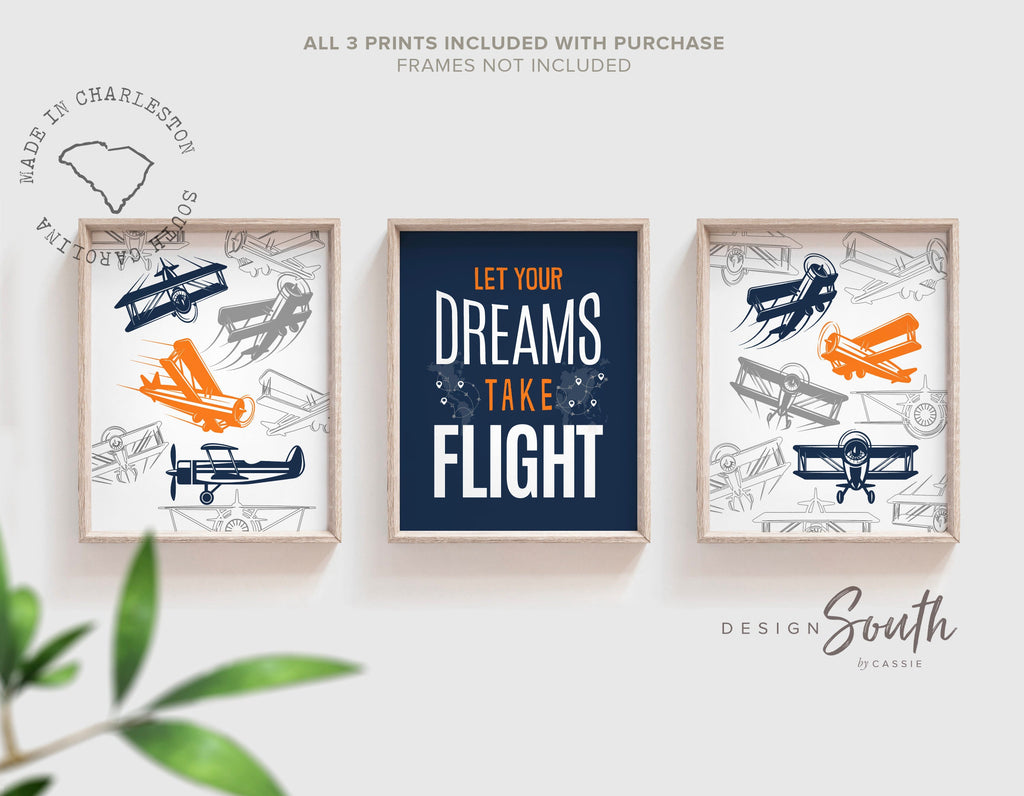 Transform your child&#39;s space with airplane-themed boys&#39; bedroom wall decor. Perfect for a flight transportation-themed room, this collection brings the wonder of aviation to life. Ideal for airplane kids&#39; rooms, nurseries, or bedrooms, these prints capture the spirit of adventure and the thrill of flight. A thoughtful pilot-themed newborn gift, this artwork inspires imagination and dreams of soaring through the skies. Elevate any space with this charming aviation-inspired decor.