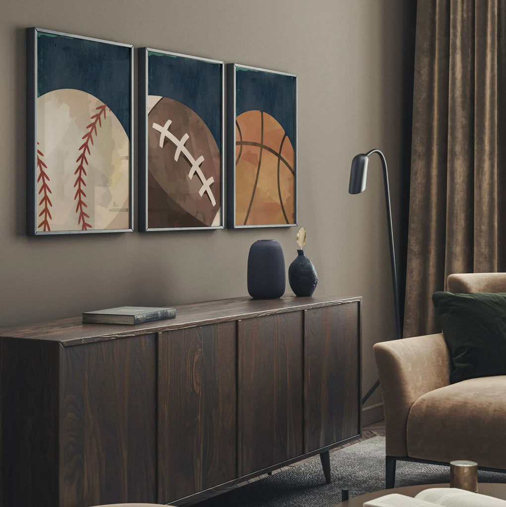 Set of 4 sports balls navy blue wall print, sports baby nursery or little boys room, all sports sporty gift baby shower, toddler sports art