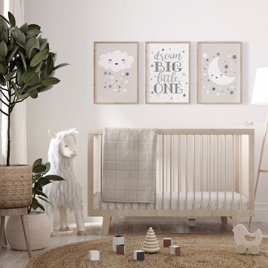 Gender neutral nursery, gray nursery art, gender neutral, star nursery decor, dream big, nursery ideas, gray star gender neutral baby shower