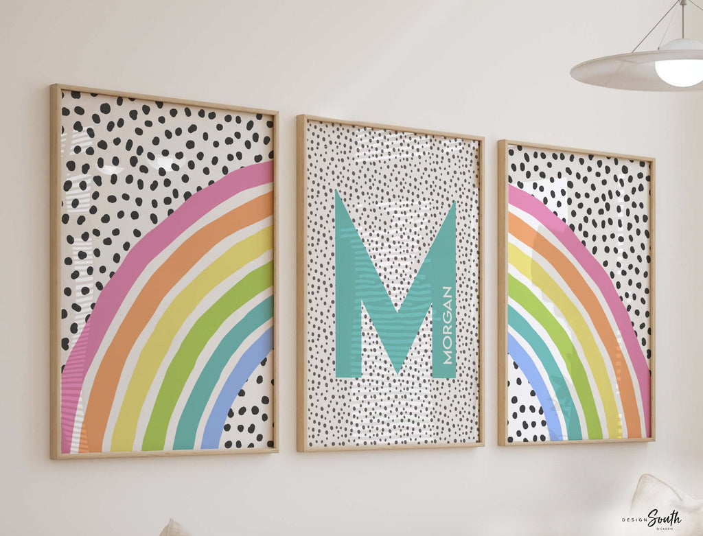 Pastel rainbow art print featuring a personalized name design, perfect for a little girl&#39;s room or baby nursery. This soft and colorful decor adds a whimsical and cheerful touch to any pastel rainbow-themed space. Ideal for baby showers, birthdays, or new arrivals, the gentle rainbow tones create a calming and joyful atmosphere. A sweet and thoughtful accent for a nursery or child’s bedroom with a pastel rainbow decor theme.