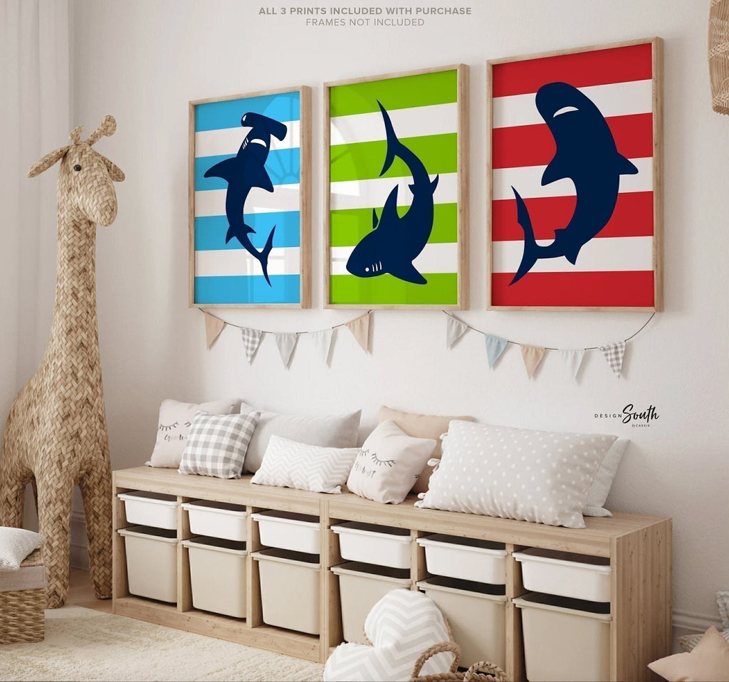 Kids room sharks, toddler shark room, shark decor, boy wall art, big boy bedroom, shark playroom, wall art for boy, bedroom decor, boys room