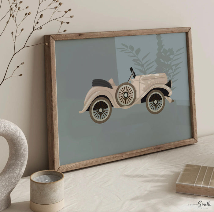 Classic retro luxury old car nursery, car art prints, vintage car art, classic car collection, old automobile nursery art, car lover nursery