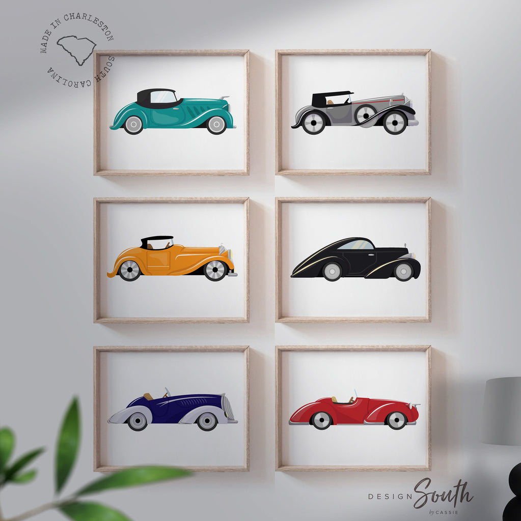 Retro car nursery, retro car toddler bedroom art, boys vintage cars, vintage baby art, vintage classic retro car themed room decor for boys