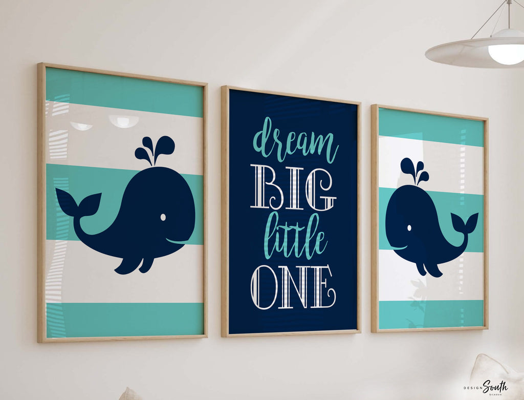 Whale gift boy, navy blue whale boys nursery wall decor, dream big little one whale art, baby shower whale gift, navy blue dream big whales