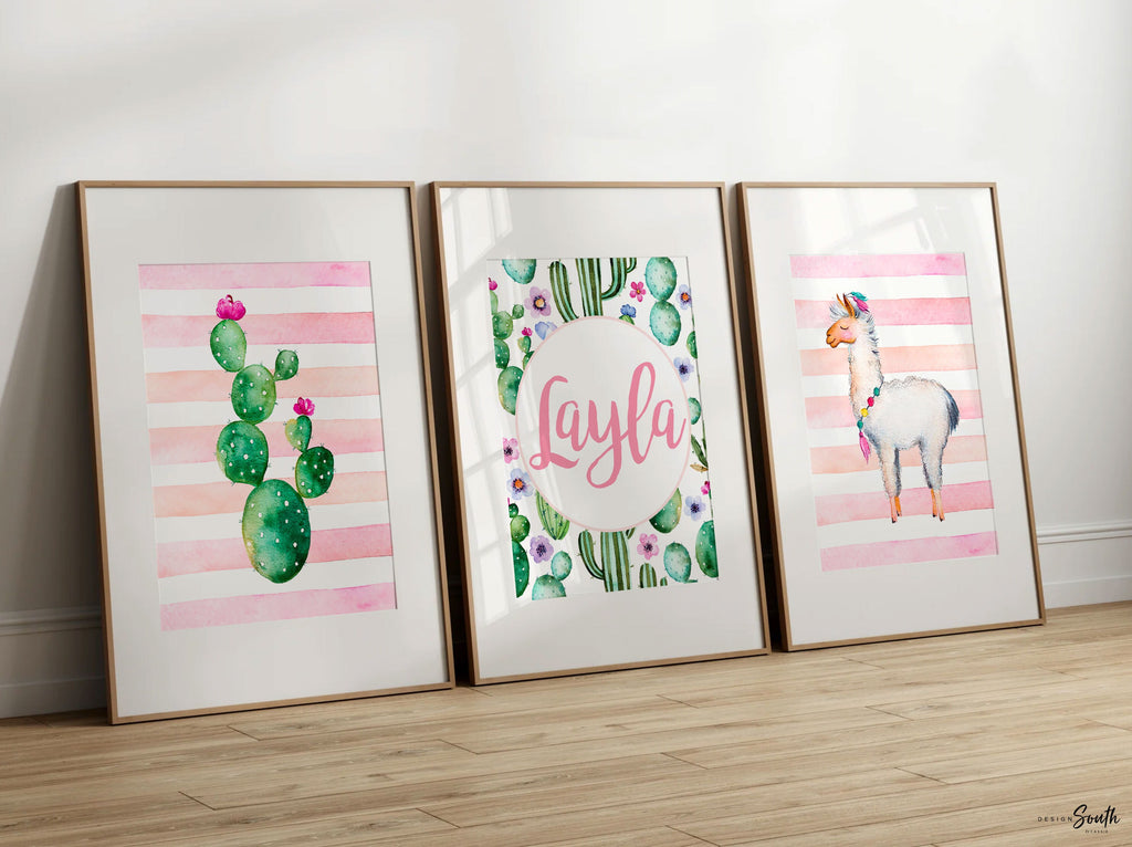 Llama nursery art, llama baby shower gift, llama themed room, llama nursery wall decor, llama wall art, baby room decor llama cactus art