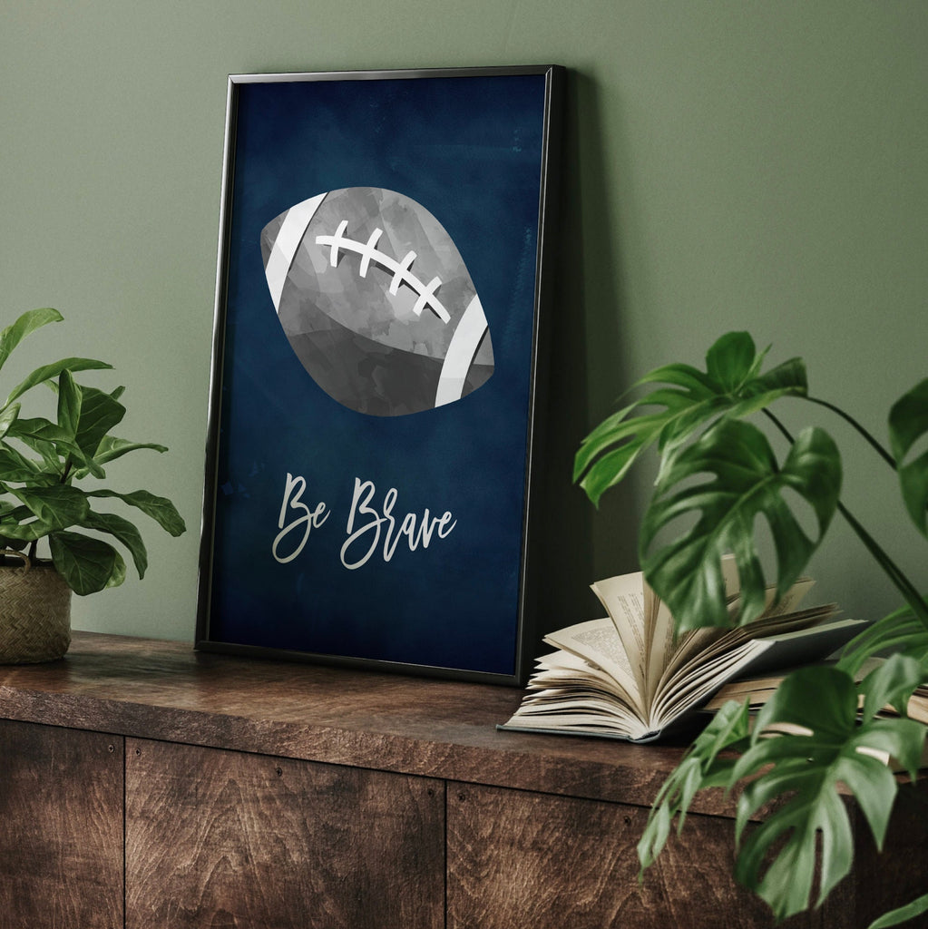 Decorative wall art featuring navy blue and gray sports-themed prints for a boys’ room or nursery. Perfect for a sports-themed birthday gift, party, or bedroom decor. Includes designs suitable for kids’ sports rooms, with playful illustrations and modern navy gray color scheme.