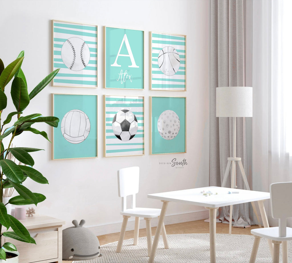 Pink sports art, little girl room sports themed, girly sports art, toddler girl athletic art, baby girl sports nursery pink gray wall art