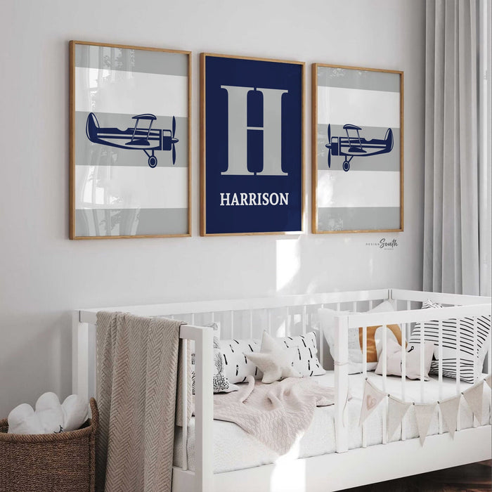Airplane baby, navy blue and gray, kids airplane room art, timeless airplane art, boys airplane nursery, airplane art boys, aviation nursery