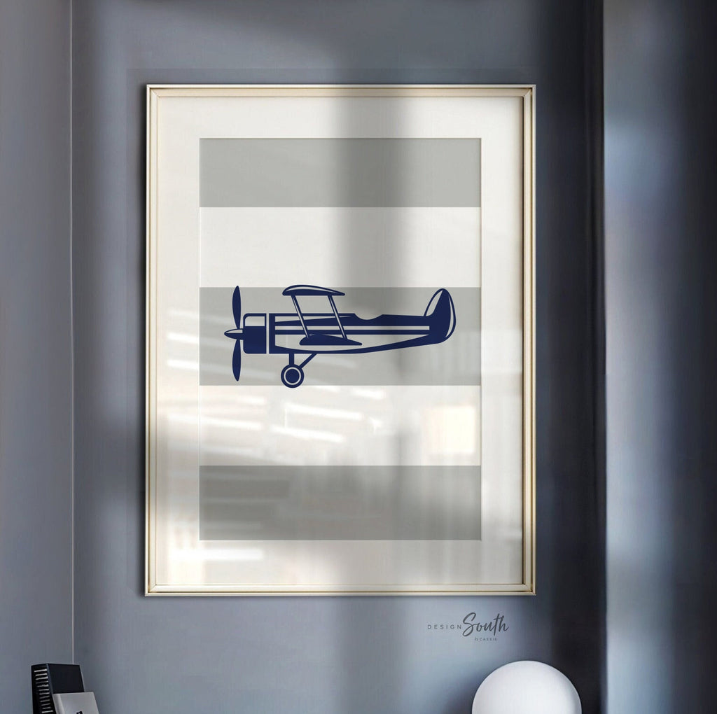 Airplane baby, navy blue and gray, kids airplane room art, boys airplane art, boys airplane nursery, airplane art for boys, aviation nursery