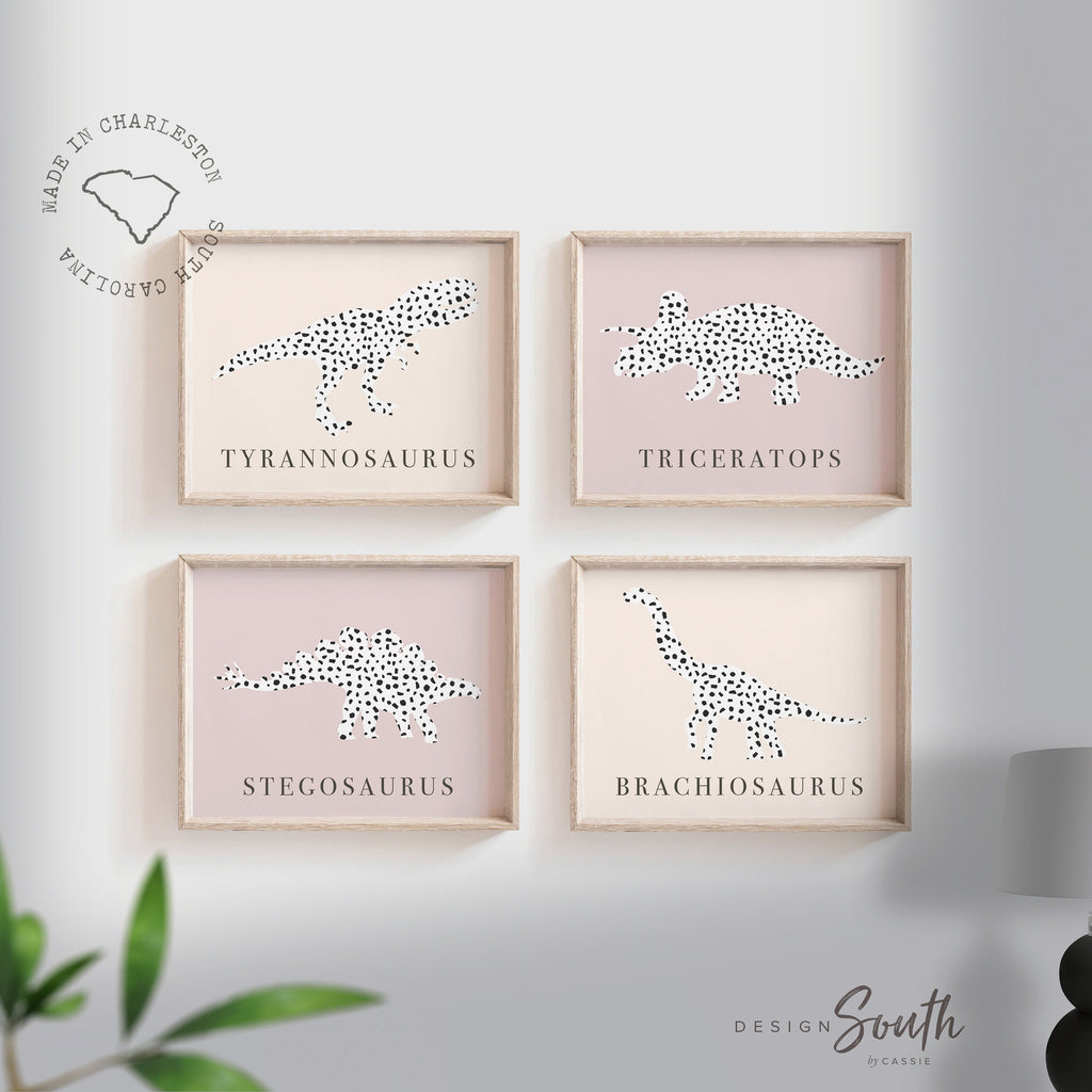 Modern girl room dinosaurs, girl mauve pink dinosaur art, baby girl dinosaur theme, girly dinosaur print, girl bedroom wall ideas dinosaurs