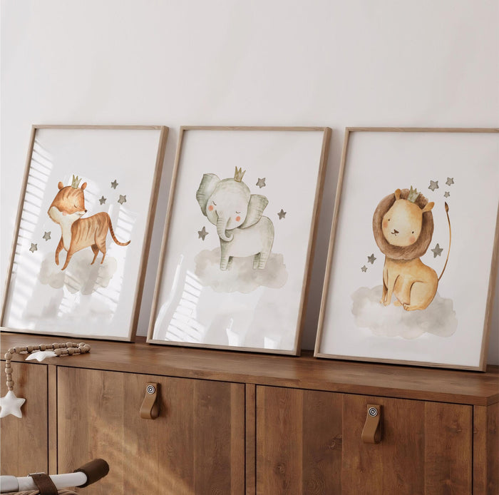 Sweet baby animal nursery art, poster print set baby animals, animal wall art gender neutral colors, animal baby room, safari themed nursery