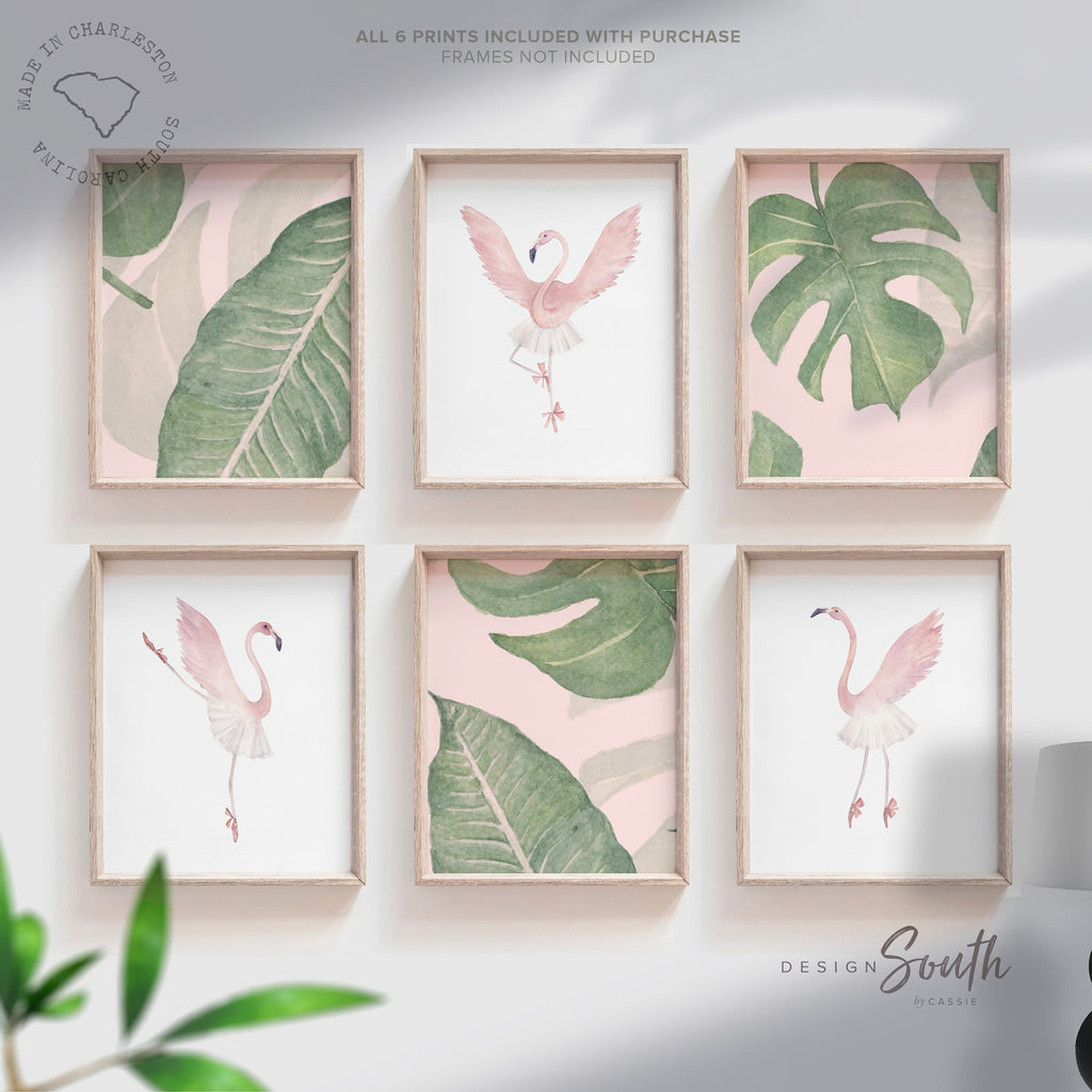 Ballet nursery set 6 prints, blush dance nursery decor, ballerina dance nursery, flamingo nursery decor, blush pink dancer art, pink ballet