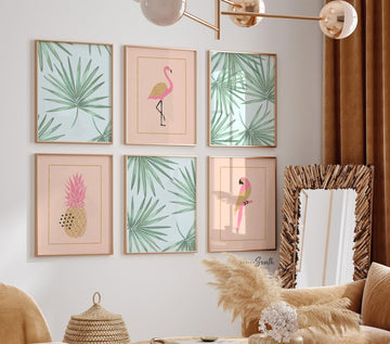 Tropical nursery baby, pink palm trees nursery wall, green palm leaf flamingo bedroom, baby girl nursery ideas, themed nursery tropical girl