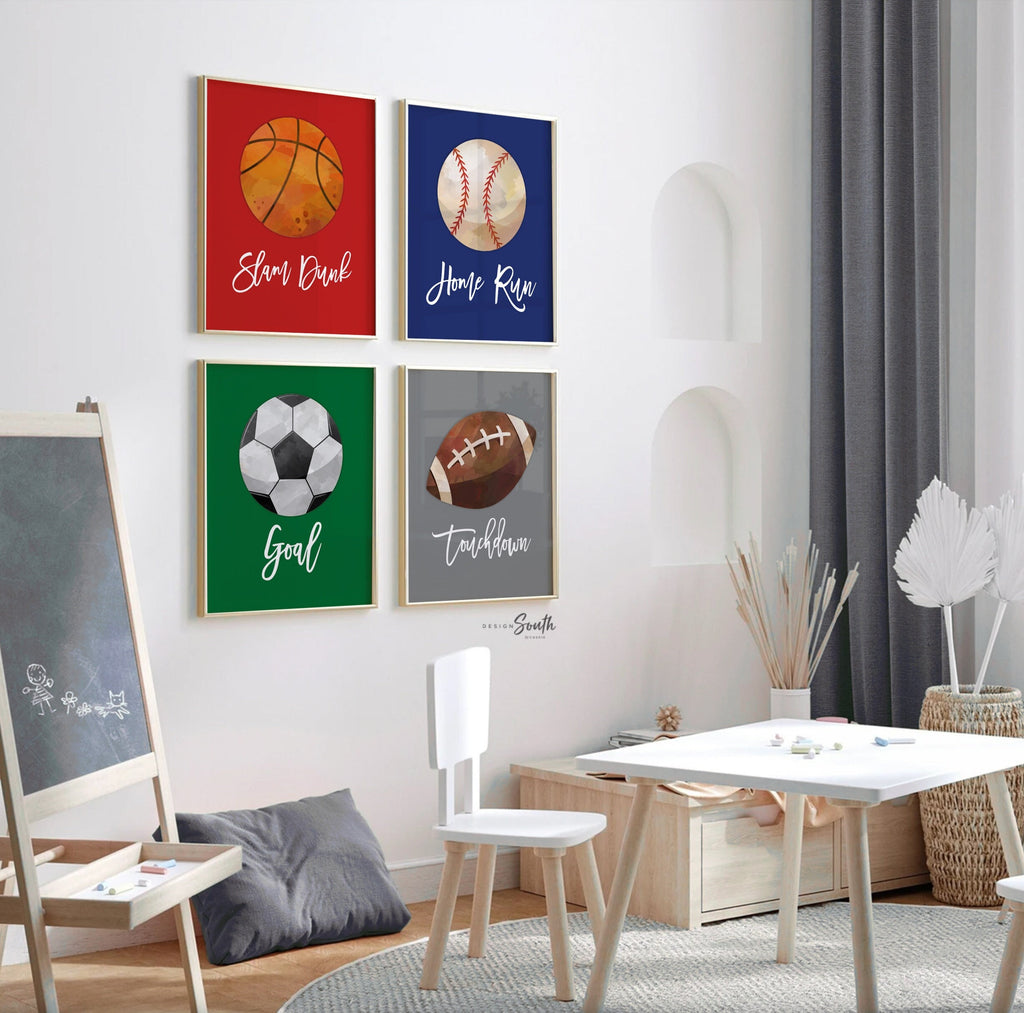Sports decor boys room, sports decor gift, baseball football basketball soccer sports theme art, sports themed room decor, playroom sports