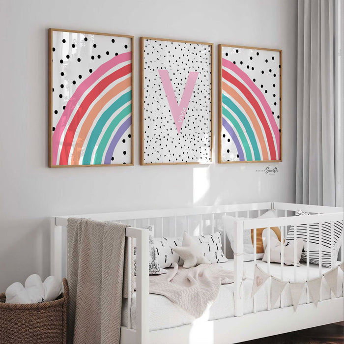 Baby girl nursery decor, hot pink teal prints for nursery, prints for little girl's bedroom, pink wall art idea for girl, pink and teal name