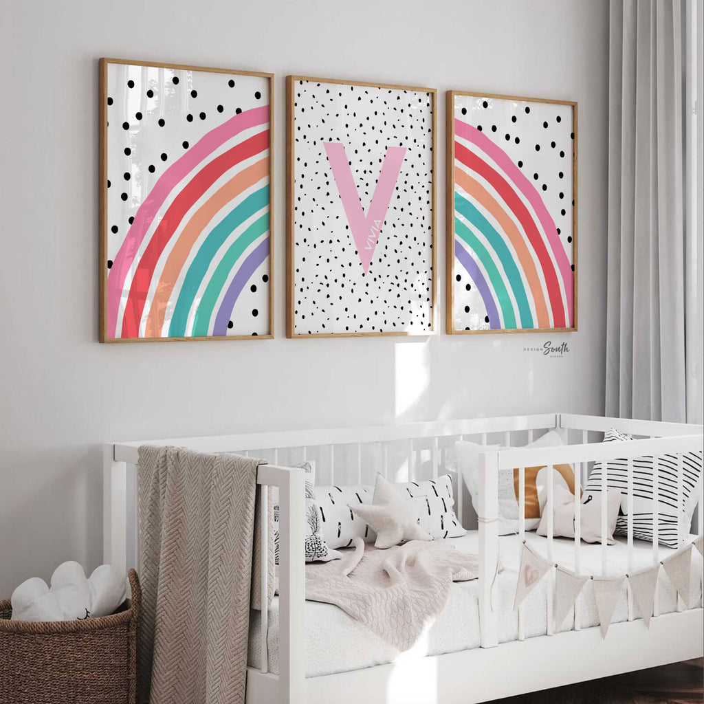 Baby girl nursery decor, hot pink teal prints for nursery, prints for little girls bedroom, pink wall art idea for girl, pink and teal name