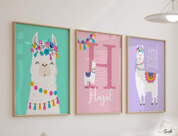 Newborn baby shower gift for girl, llama toddler decor, personalized unique baby gift pink purple, inspirational quote girl room, boho baby