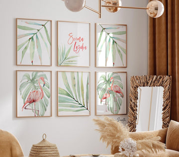 Palm nursery or bedroom for girl, tropical beach prints, tropical plant print personalized, summer beach bedroom prints, pink leaf beach art