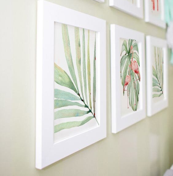 Palm nursery or bedroom for girl, tropical beach prints, tropical plant print personalized, summer beach bedroom prints, pink leaf beach art