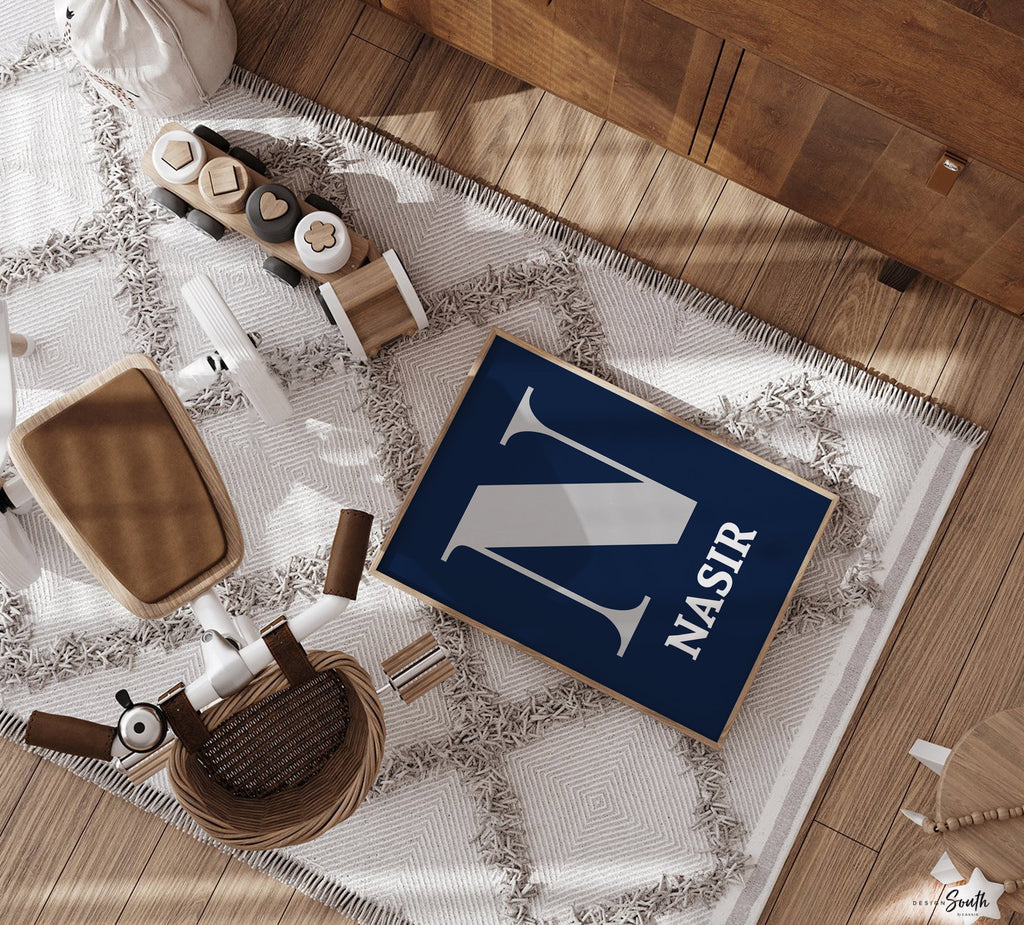 Nursery wall decor, boys art, elephants, navy blue and gray art, wall art for playroom, art for child bedroom, personalized name print boy