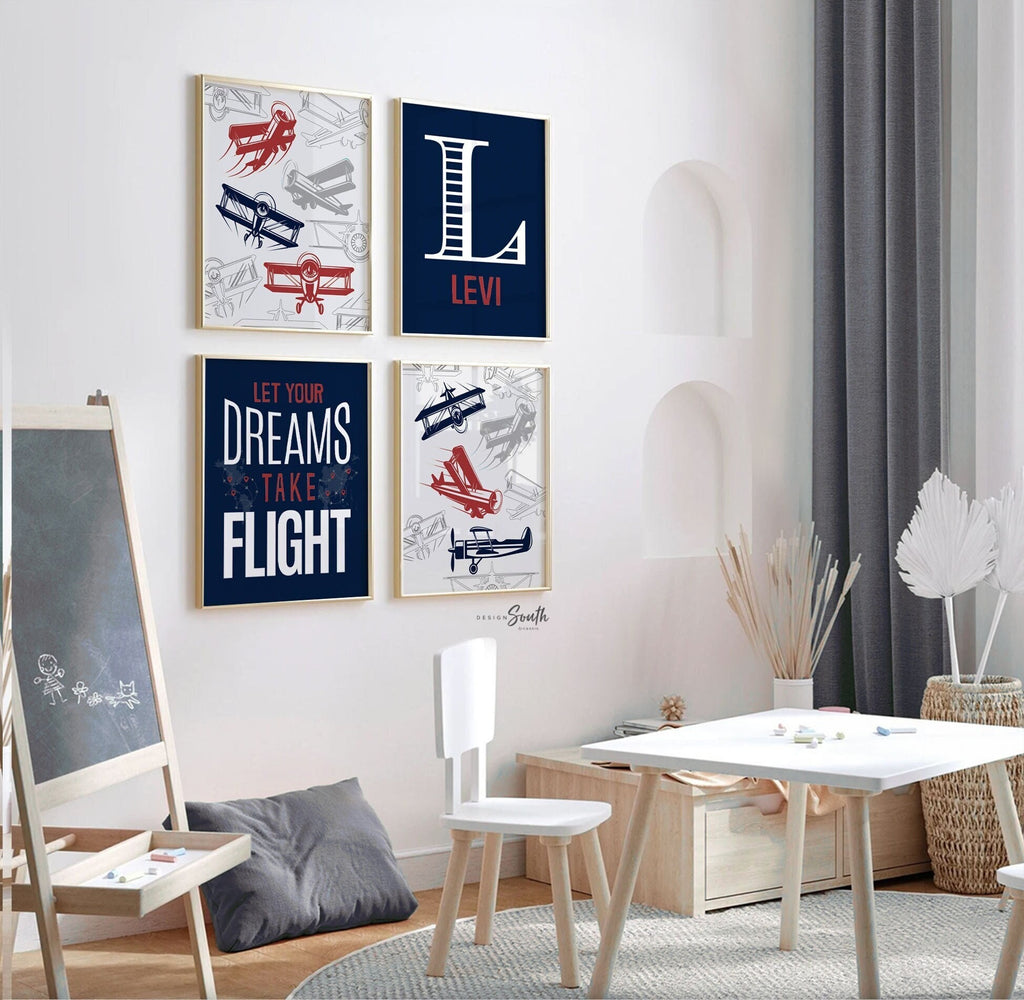 Vintage airplanes, aviation, airplane nursery art, boys nursery decor, let your dreams take flight, personalized nursery art, prints, boys