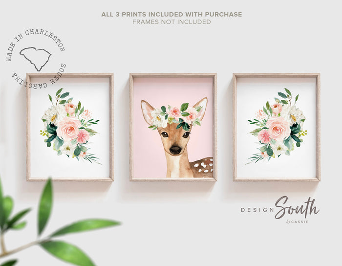 Blush pink baby deer nursery for girls, fawn nursery art, nursery decor pink fawn, baby girl woodland, pink woodland nursery, baby deer