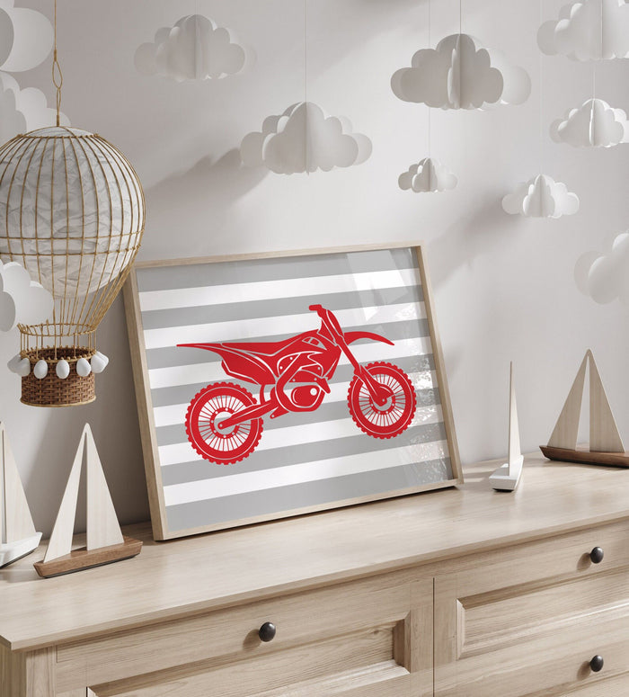 Dirt bike boys art, dirt bike wall art, motorbike racing, motocross dirt bike prints, stunt racing, dirt bike art, gift for boy, red & blue