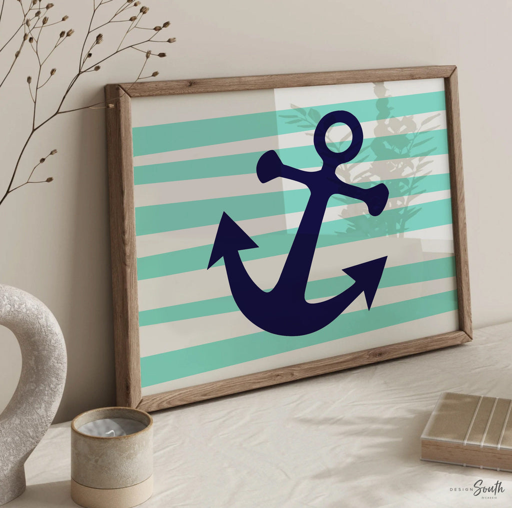 Nautical nursery decor, whale anchor sailboat boys room decor, personalized name nautical theme wall prints, navy blue nautical playroom art