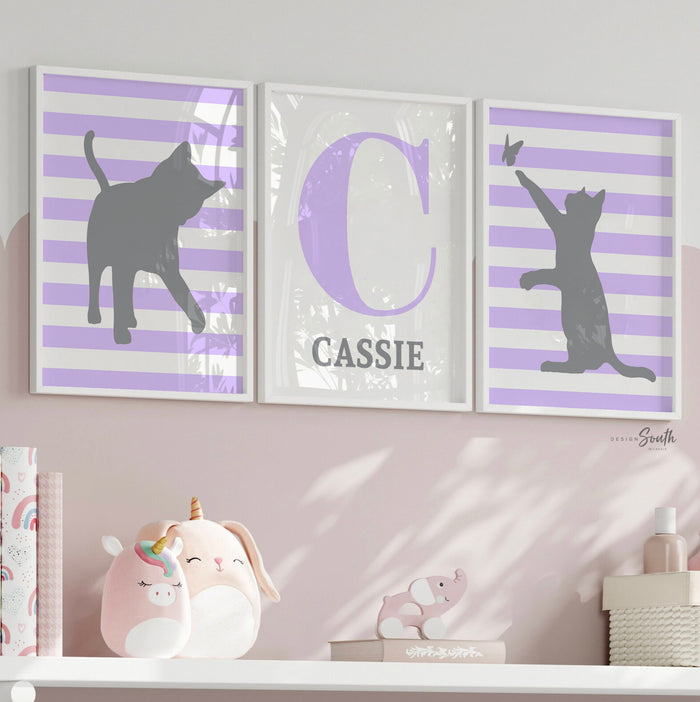 Purple kitten art, cute kitty cat, girls kitty cat decor, baby girl purple kitten, kitty nursery, kitten wall all art girls, kitty cat gift