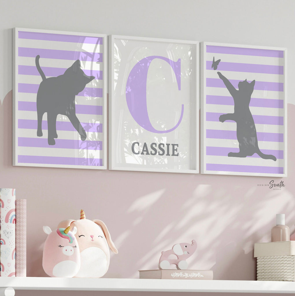 Adorable purple kitten art perfect for baby girl nurseries or little girl&#39;s rooms. This cute kitty cat illustration brings charm and whimsy to any space, making it an ideal choice for kitty-themed decor. Featuring soft purple hues, this kitten wall art is a sweet addition to nursery walls, playrooms, or bedrooms. Perfect as a thoughtful gift for new parents, birthdays, or as a special surprise for cat-loving children. Create a cozy, playful atmosphere with this delightful artwork.