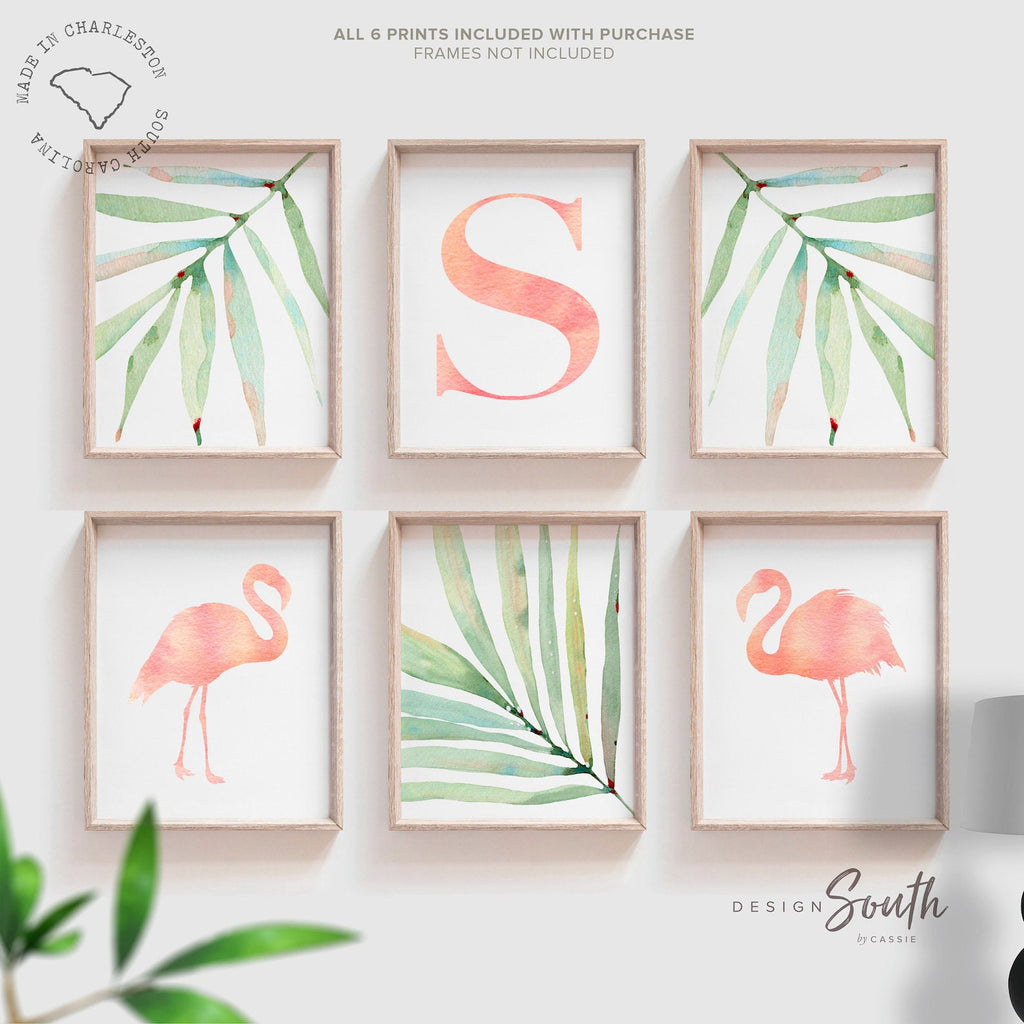 Blush pink flamingo tropical nursery, set of 6 art prints, girl nursery designs, flamingo wall decor, watercolor flamingo art, gift for girl
