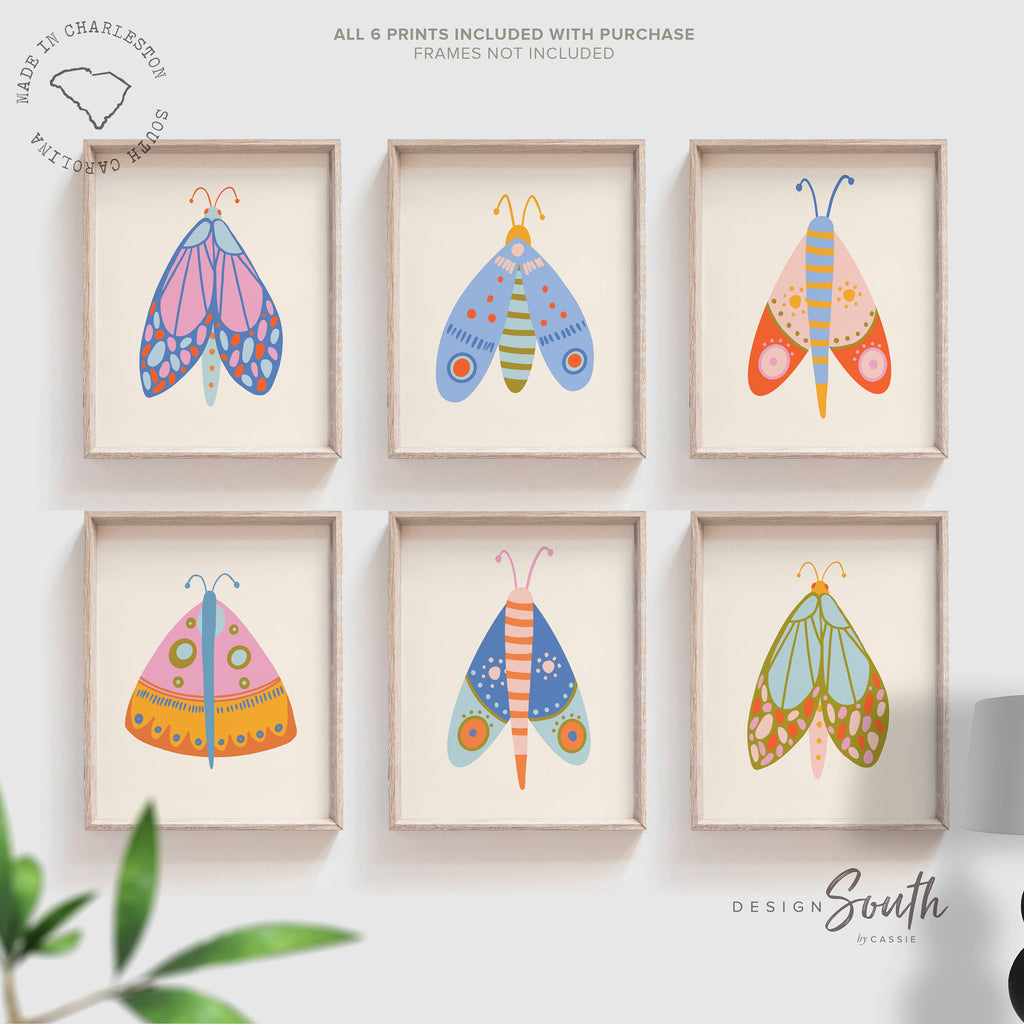 Butterfly art print set, butterfly nursery artwork, nursery print home decor wall art butterfly theme, girls bedroom wall art colorful decor