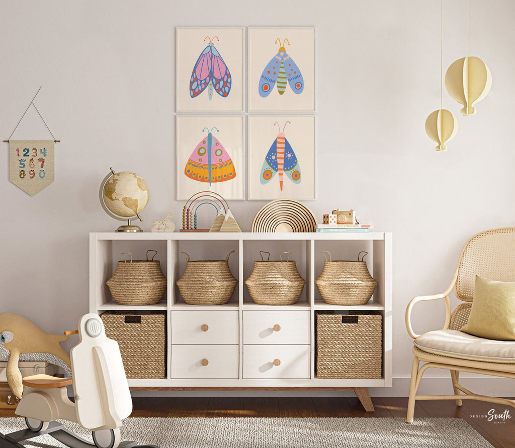 Butterfly art print set, butterfly nursery artwork, nursery print home decor wall art butterfly theme, girls bedroom wall art colorful decor