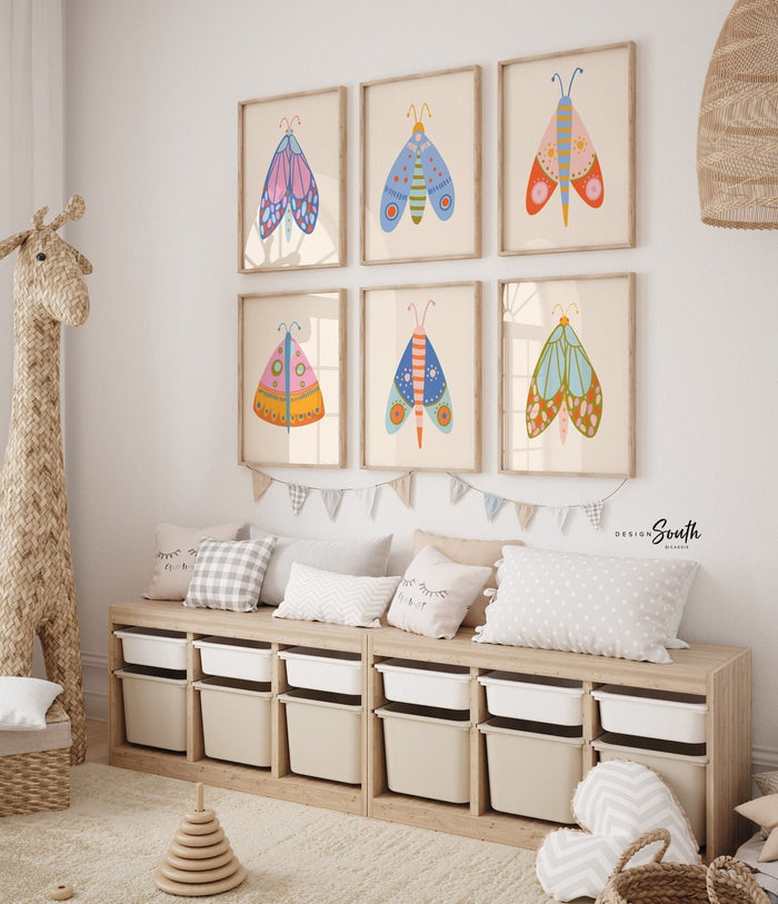 Butterfly art print set, butterfly nursery artwork, nursery print home decor wall art butterfly theme, girls bedroom wall art colorful decor