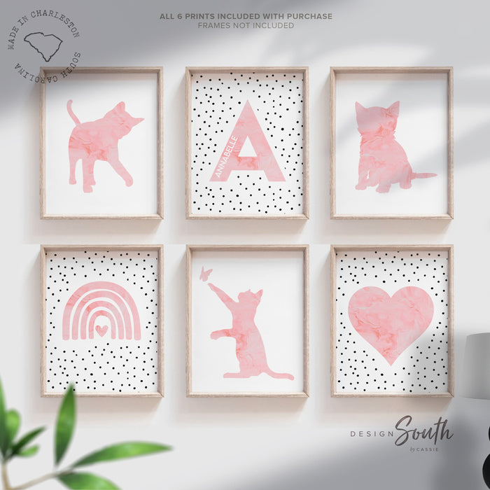 Pink Kitten Nursery Art Prints: Cat Girl Bedroom Decor