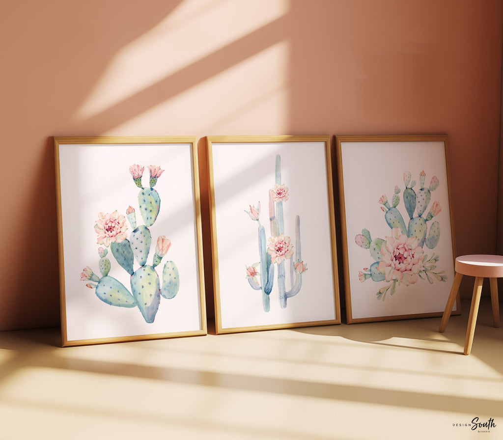 Cactus flower wall art, desert cactus bloom nursery art, cactus wall art, southwestern desert print, blush pink desert cactus print nursery