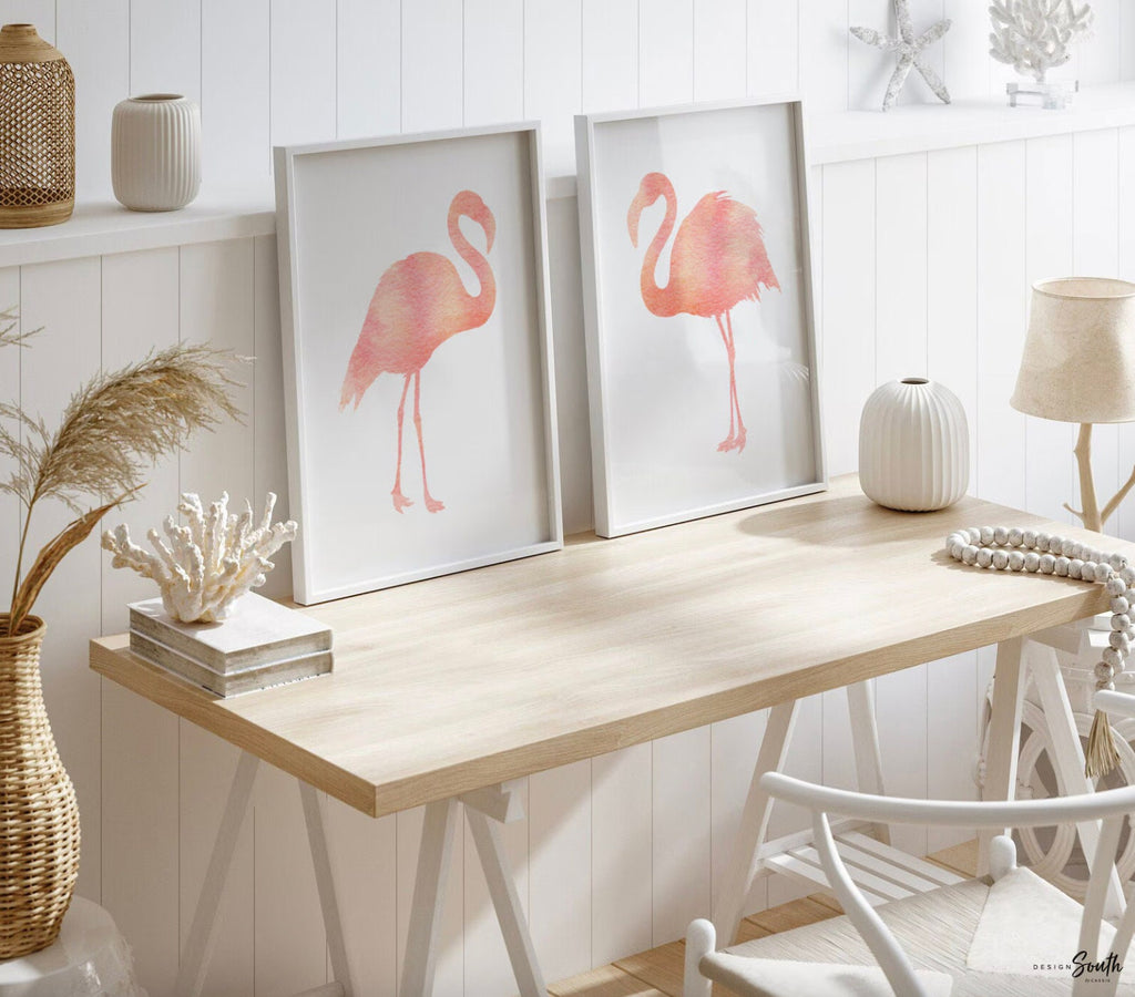 Blush pink flamingo tropical nursery, set of 6 art prints, girl nursery designs, flamingo wall decor, watercolor flamingo art, gift for girl