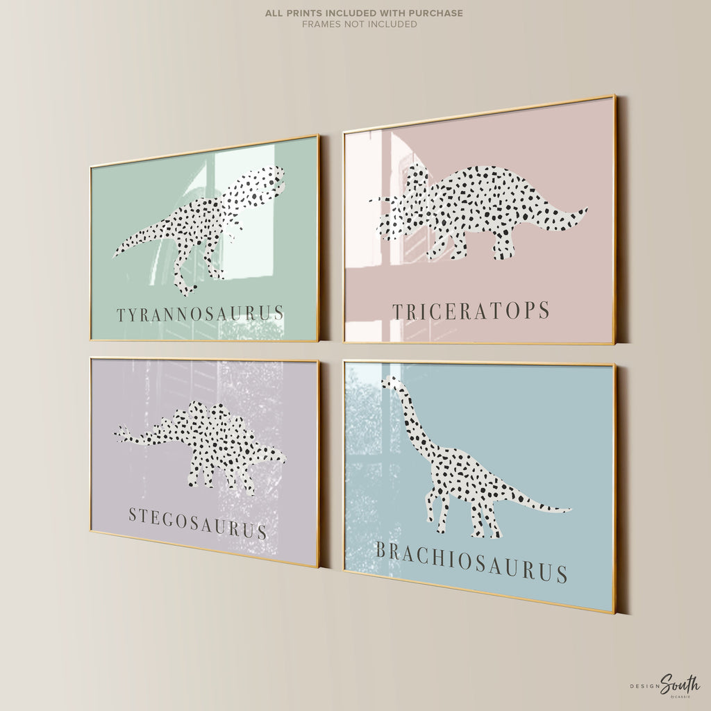 Girls bedroom dinosaur theme, girl wall art prints dinosaurs, baby girl nursery dinosaurs, gift for girl dinosaur, baby shower gift dinosaur