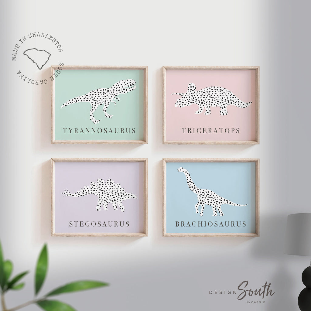 Girls bedroom dinosaur theme, girl wall art prints dinosaurs, baby girl nursery dinosaurs, gift for girl dinosaur, baby shower gift dinosaur
