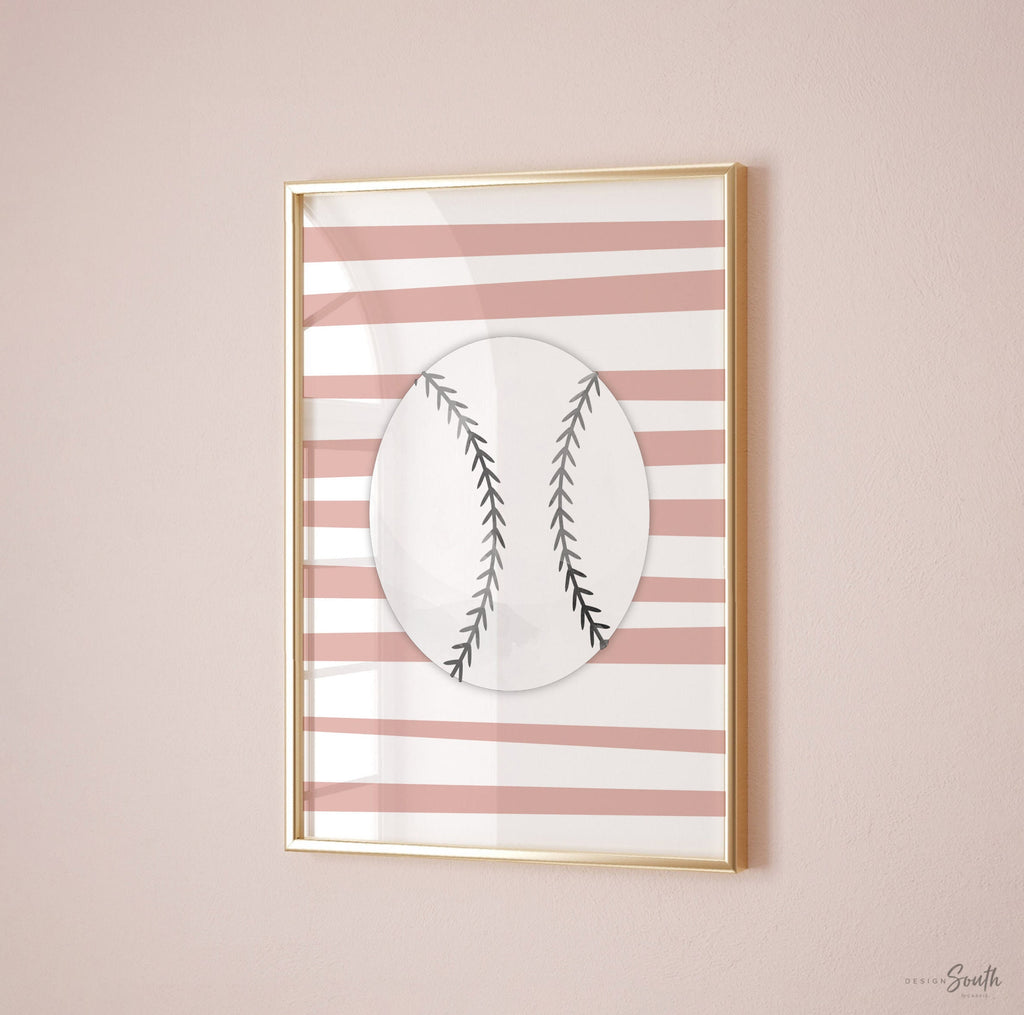 Pink sports art, little girl room sports themed, girly sports art, toddler girl athletic art, baby girl sports nursery pink gray wall art