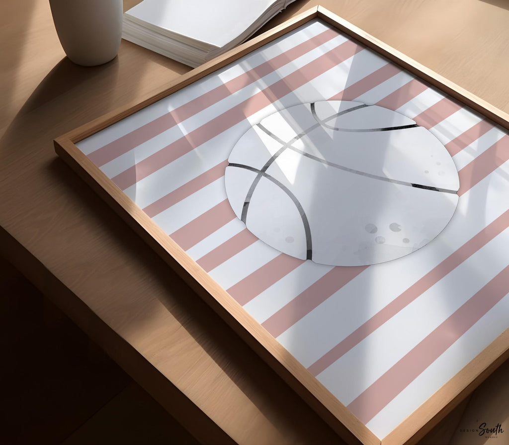 Pink sports art, little girl room sports themed, girly sports art, toddler girl athletic art, baby girl sports nursery pink gray wall art