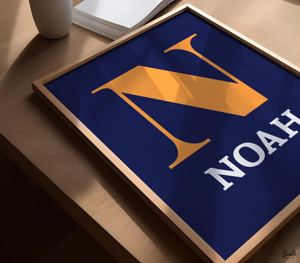 Nautical nursery decor, personalized prints for nursery, orange and navy blue wall prints, marlin fish, playroom print, fishing boy bedroom